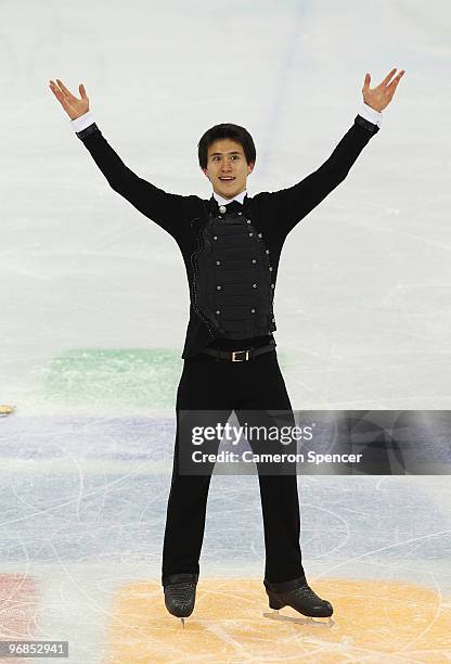 Patrick Chan of Canada competes in the men's figure skating free skating on day 7 of the Vancouver 2010 Winter Olympics at the Pacific Coliseum on...