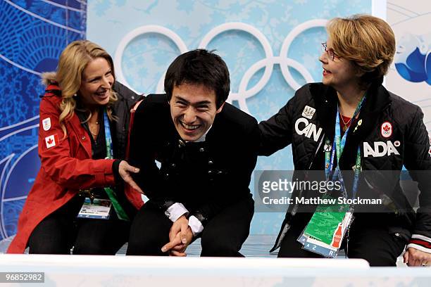 Patrick Chan of Canada reacts in the kiss and cry area after he competed in the men's figure skating free skating on day 7 of the Vancouver 2010...