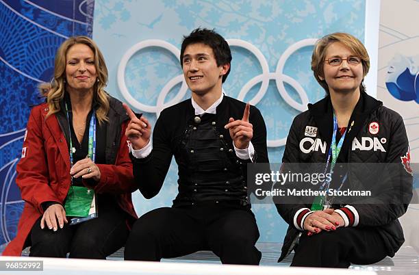 Patrick Chan of Canada reacts in the kiss and cry area after he competed in the men's figure skating free skating on day 7 of the Vancouver 2010...