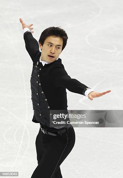 Patrick Chan of Canada competes in the men's figure skating free skating on day 7 of the Vancouver 2010 Winter Olympics at the Pacific Coliseum on...