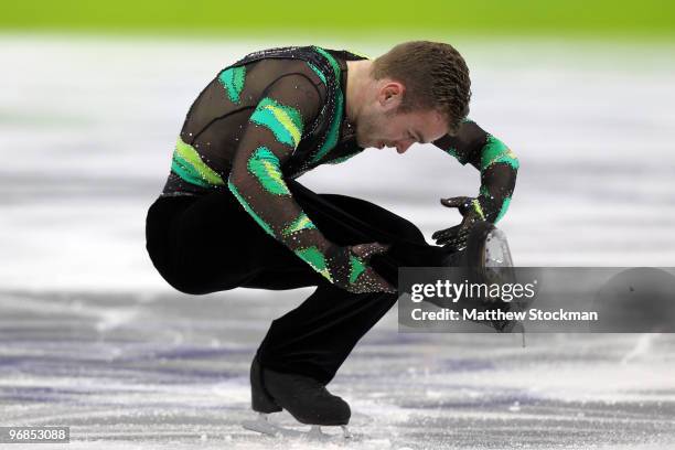 Kevin van der Perren of Belgium competes in the men's figure skating free skating on day 7 of the Vancouver 2010 Winter Olympics at the Pacific...