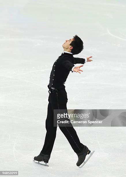 Patrick Chan of Canada competes in the men's figure skating free skating on day 7 of the Vancouver 2010 Winter Olympics at the Pacific Coliseum on...