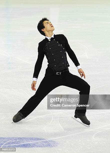 Patrick Chan of Canada competes in the men's figure skating free skating on day 7 of the Vancouver 2010 Winter Olympics at the Pacific Coliseum on...