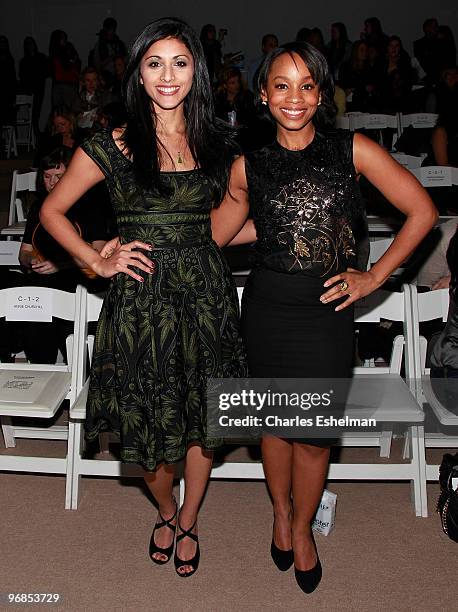 Actresses Reshma Shetty and Anika Noni Rose attend the Naeem Khan Fall 2010 fashion show during Mercedes-Benz Fashion Week at Bryant Park on February...