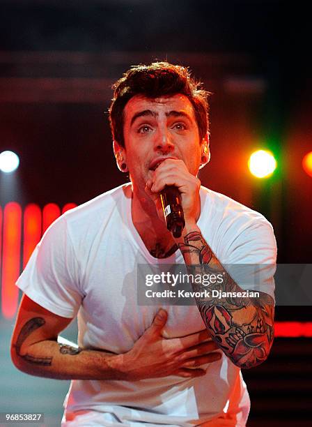 Jacob Hoggard of the band Hedley performs during the medal ceremony on day 7 of the Vancouver 2010 Winter Olympics at BC Place on February 18, 2010...