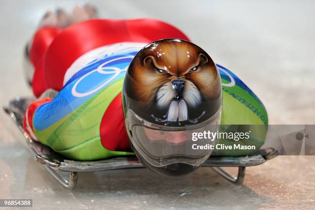 Jeff Pain of Canada competes in the men's skeleton run 1 on day 7 of the 2010 Vancouver Winter Olympics at The Whistler Sliding Centre on February...