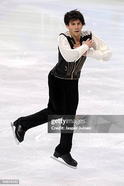 Stephane Lambiel of Switzerland competes in the men's figure skating free skating on day 7 of the Vancouver 2010 Winter Olympics at the Pacific...