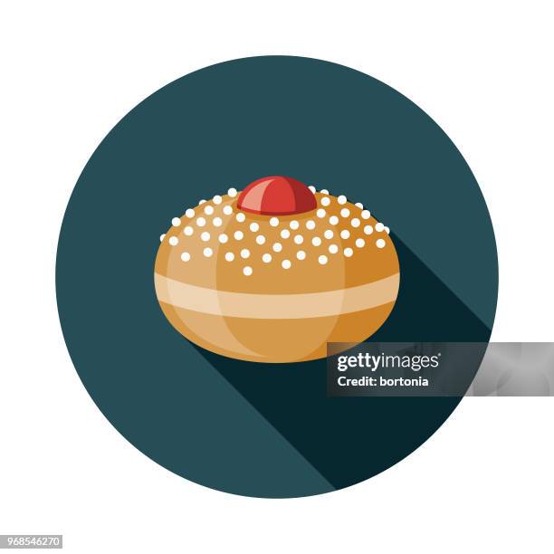 sufganiyah flat design hanukkah icon - fritter stock illustrations