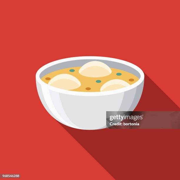 matzo ball soup flat design hanukkah icon - chicken soup stock illustrations
