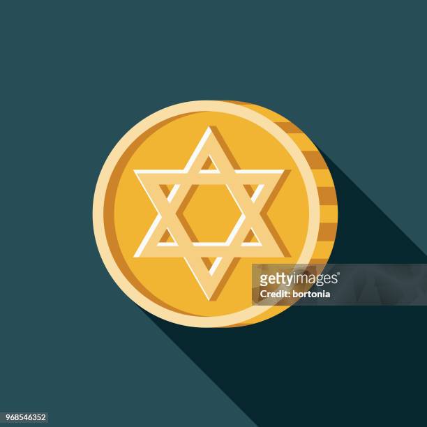 stockillustraties, clipart, cartoons en iconen met gelt platte ontwerp hanukkah pictogram - chocolate gelt