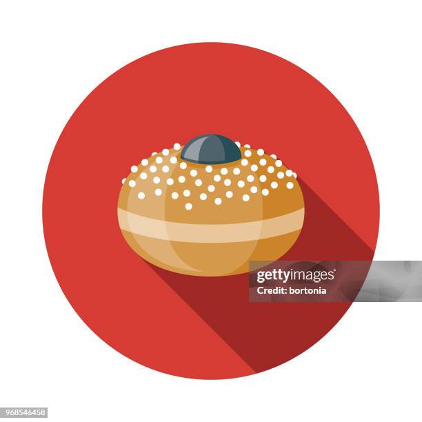 sufganiyah flat design hanukkah icon - fritter stock illustrations
