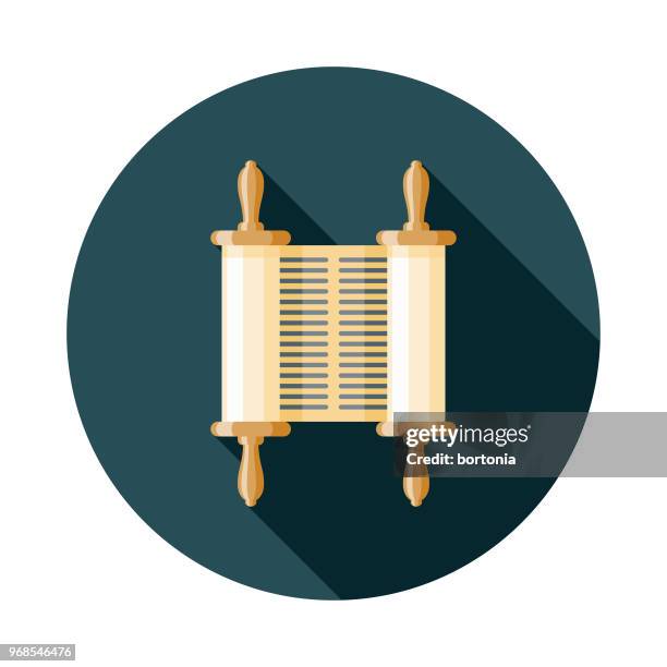 torah scroll flat design hanukkah icon - old book stock illustrations