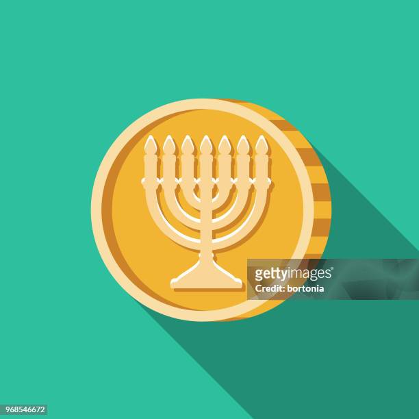 stockillustraties, clipart, cartoons en iconen met gelt platte ontwerp hanukkah pictogram - chocolate gelt