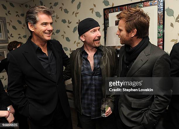 Actor Pierce Brosnan, musician The Edge of U2, and actor Ewan McGregor attend the after party for the Cinema Society & Screenvision screening of "The...