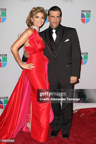 Ana Barbara and husband arrive at Univision's 2010 Premio Lo Nuestro a La Musica Latina Awards at American Airlines Arena on February 18, 2010 in...