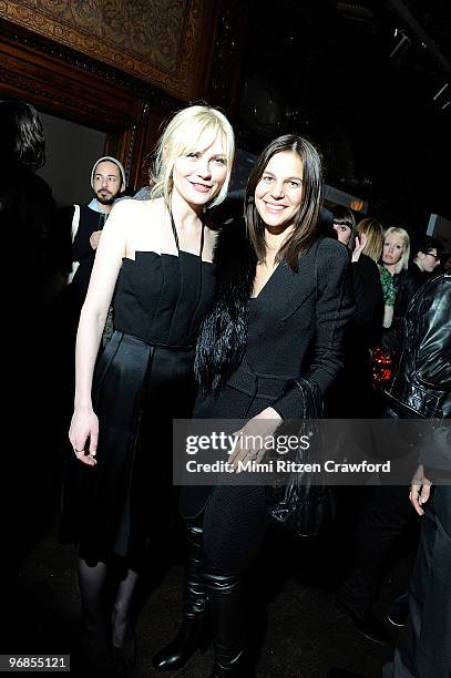 Kirsten Dunst and Carolyn Angel attend the "Quicktake": Rodarte exhibition opening party at the Cooper-Hewitt, National Design Museum on February 18,...