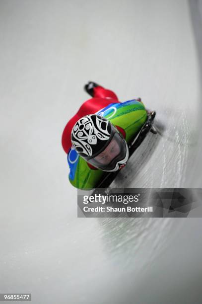 Jon Montgomery of Canada competes in the men's skeleton run 1 on day 7 of the 2010 Vancouver Winter Olympics at The Whistler Sliding Centre on...