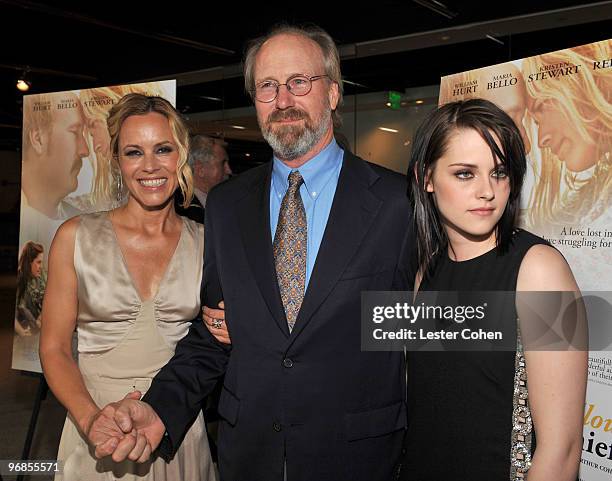 Actors Maria Bello, William Hurt and Kristen Stewart attend the "The Yellow Handkerchief" Los Angeles premiere at Pacific Design Center on February...