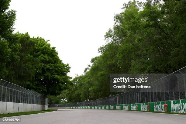 General view of the track during previews to the Canadian Formula One Grand Prix at Circuit Gilles Villeneuve on June 6, 2018 in Montreal, Canada.