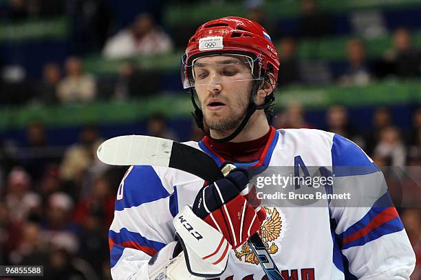 Alexander Ovechkin of Russia looks on during the ice hockey men's preliminary game between Slovakia and Russia on day 7 of the 2010 Winter Olympics...