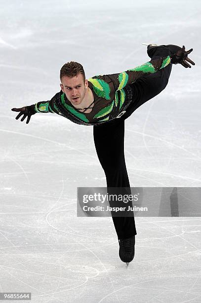 Kevin van der Perren of Belgium competes in the men's figure skating free skating on day 7 of the Vancouver 2010 Winter Olympics at the Pacific...