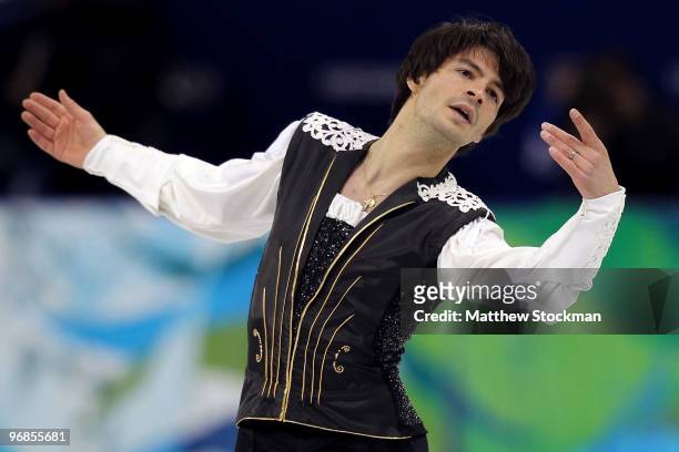 Stephane Lambiel of Switzerland competes in the men's figure skating free skating on day 7 of the Vancouver 2010 Winter Olympics at the Pacific...