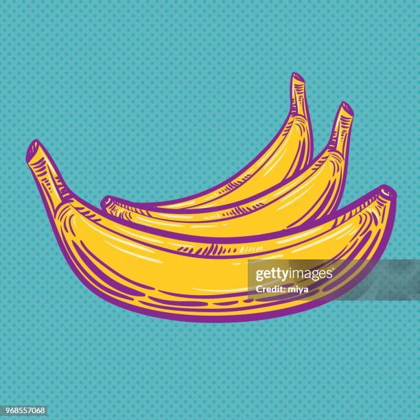 ilustraciones, imágenes clip art, dibujos animados e iconos de stock de arte pop banana - ilustración vectorial - platano