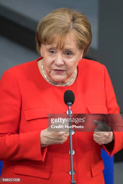 Chancellor Merkel is pictured during a Government Question Time at Bundestag in Berlin, Germany on June 6, 2018.