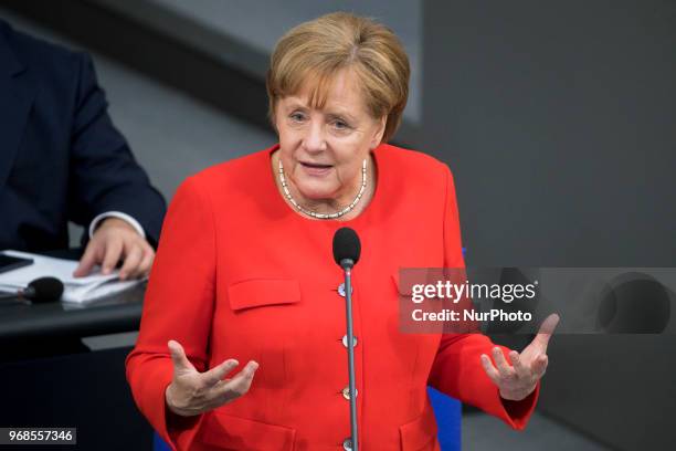 Chancellor Merkel is pictured during a Government Question Time at Bundestag in Berlin, Germany on June 6, 2018.