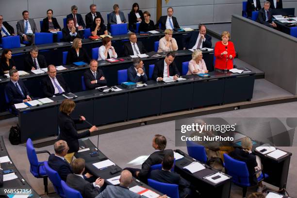 Chancellor Merkel is pictured during a Government Question Time at Bundestag in Berlin, Germany on June 6, 2018.