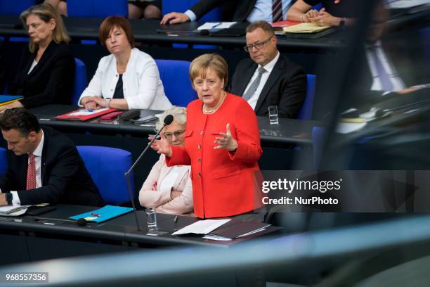 Chancellor Merkel is pictured during a Government Question Time at Bundestag in Berlin, Germany on June 6, 2018.