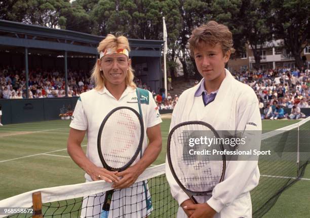 Martina Navratilova and Natasha Zvereva of the Soviet Union pose together ahead of the Singles Final of the Pilkington Glass Tennis Championships at...