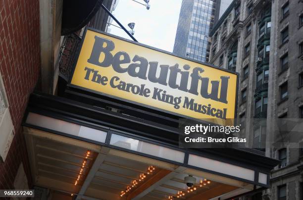 Signage during a press preview for Melissa Benoist's broadway debut in "Beautiful" The Carole King Musical on Broadway at The Stephen Sondheim...