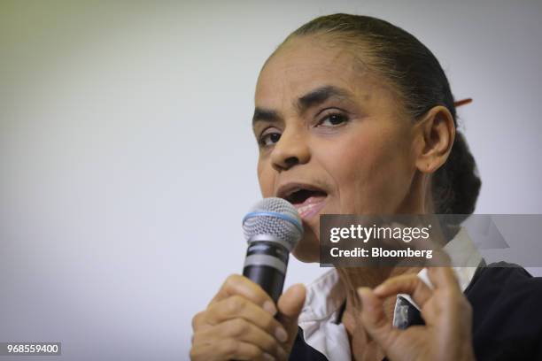 Marina Silva, presidential candidate for the Sustainability Network Party , speaks during an interview at a 2018 pre-candidates event hosted by the...