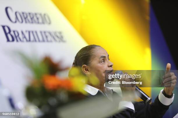 Marina Silva, presidential candidate for the Sustainability Network Party , speaks during an interview at a 2018 pre-candidates event hosted by the...