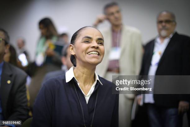 Marina Silva, presidential candidate for the Sustainability Network Party , smiles before an interview at a 2018 pre-candidates event hosted by the...