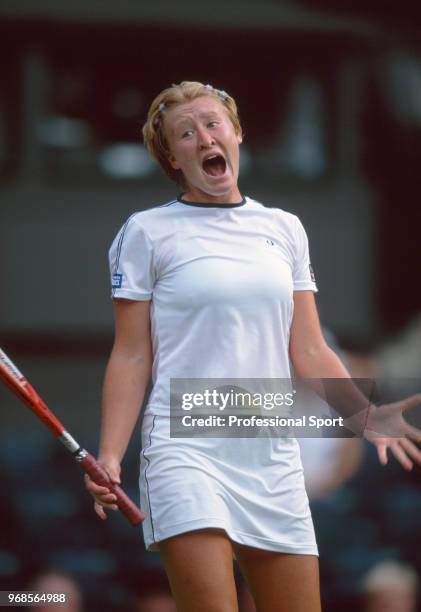 Elena Baltacha of Great Britain reacts during the Wimbledon Lawn Tennis Championships at the All England Lawn Tennis and Croquet Club circa June,...