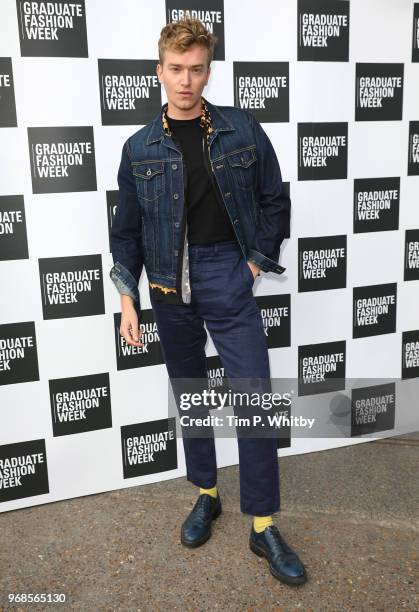 Fletcher Cowan attends the Graduate Fashion Week Gala at The Truman Brewery on June 6, 2018 in London, England.