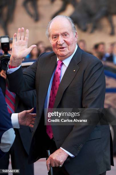 King Juan Carlos attends La Beneficiencia Bullfight at Las Ventas Bullring on June 6, 2018 in Madrid, Spain.