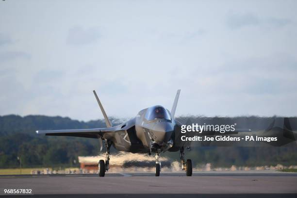 One of Britain's F-35B jets arrive at RAF Marham in Norfolk.