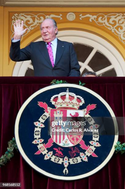 King Juan Carlos attends La Beneficiencia Bullfight at Las Ventas Bullring on June 6, 2018 in Madrid, Spain.