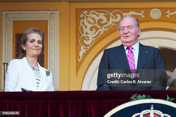 Princess Elena of Spain and King Juan Carlos attends La Beneficiencia Bullfight at Las Ventas Bullring on June 6, 2018 in Madrid, Spain.