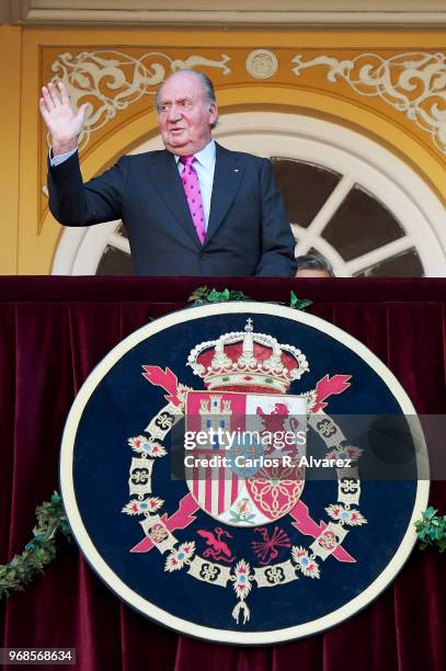 King Juan Carlos attends La Beneficiencia Bullfight at Las Ventas Bullring on June 6, 2018 in Madrid, Spain.