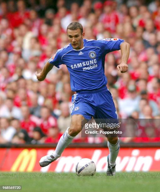 Andriy Shevchenko of Chelsea in action during the FA Community Shield match between Liverpool and Chelsea at the Millennium Stadium in Cardiff on...