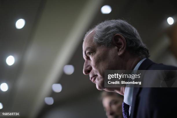 Ciro Gomes, presidential candidate for the Democratic Labor Party , listens before an interview at a 2018 pre-candidates event hosted by the Correio...