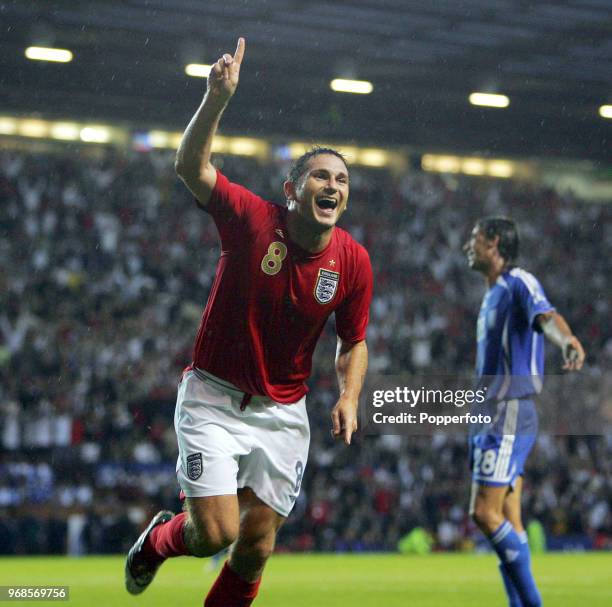 Frank Lampard of England celebrates the second goal during the International Friendly match between England and Greece at Old Trafford in Manchester...