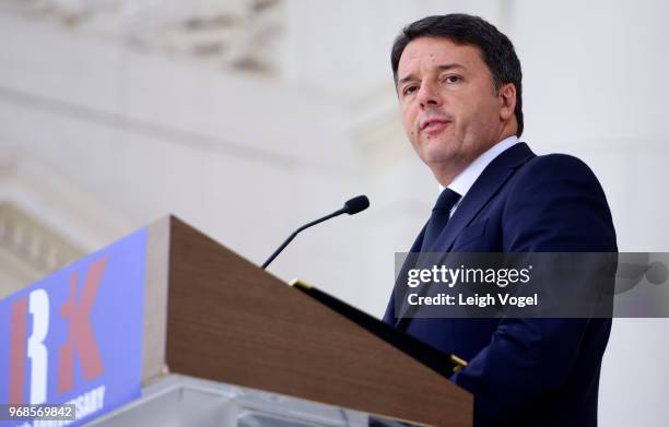 Matteo Renzi, former Prime Minister of Italy, speaks during a Remembrance and Celebration of the Life & Enduring Legacy of Robert F. Kennedy at...