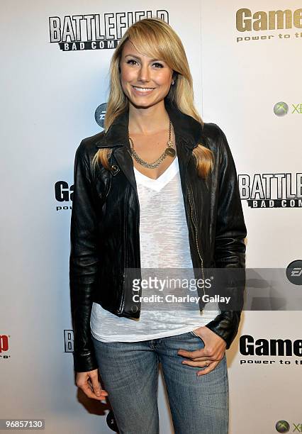 Personality Stacy Keibler attends the Battlefield Celebrity Bracket Challenge presented by EA in celebration of EA's 'Battlefield Bad Company 2' at...