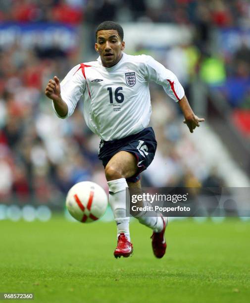 Aaron Lennon of England in action during the Euro 2008 Qualifying match between England and Andorra at Old Trafford in Manchester on September 2,...