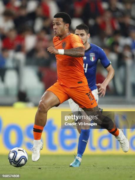 Memphis Depay of Holland during the International friendly match between Italy and The Netherlands at Allianz Stadium on June 04, 2018 in Turin, Italy